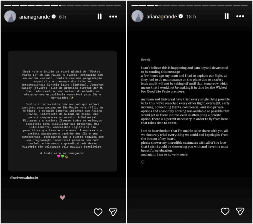 Ariana Grande pede que fãs 'não desejem o mal' após cancelar vinda ao Brasil