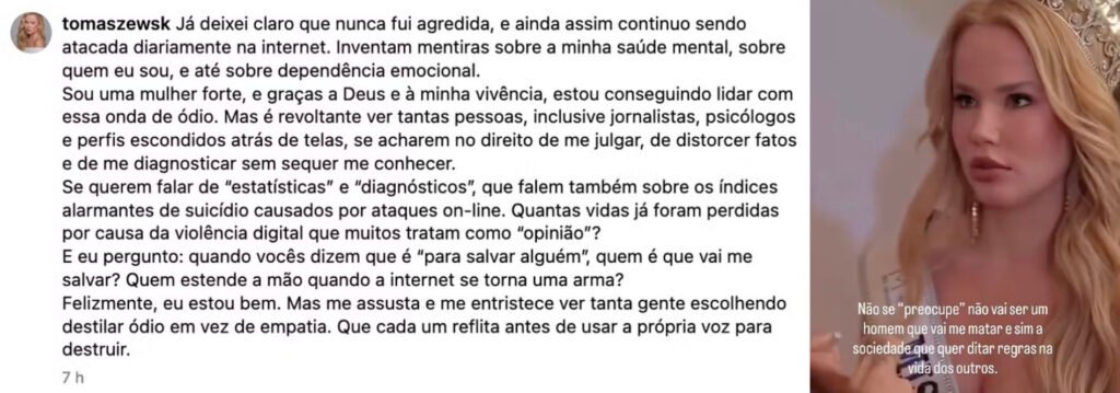 Marcela Tomaszewski desabafa sobre críticas e recebe apoio de Dado Dolabella 3 Marcela Tomaszewski desabafa sobre críticas e recebe apoio de Dado Dolabella