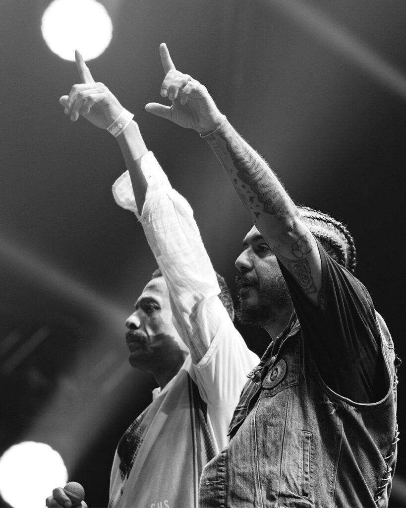 Gustavo Black Alien e Marcelo D2 no show do Planet Hemp em São Paulo, em 15 de novembro de 2025