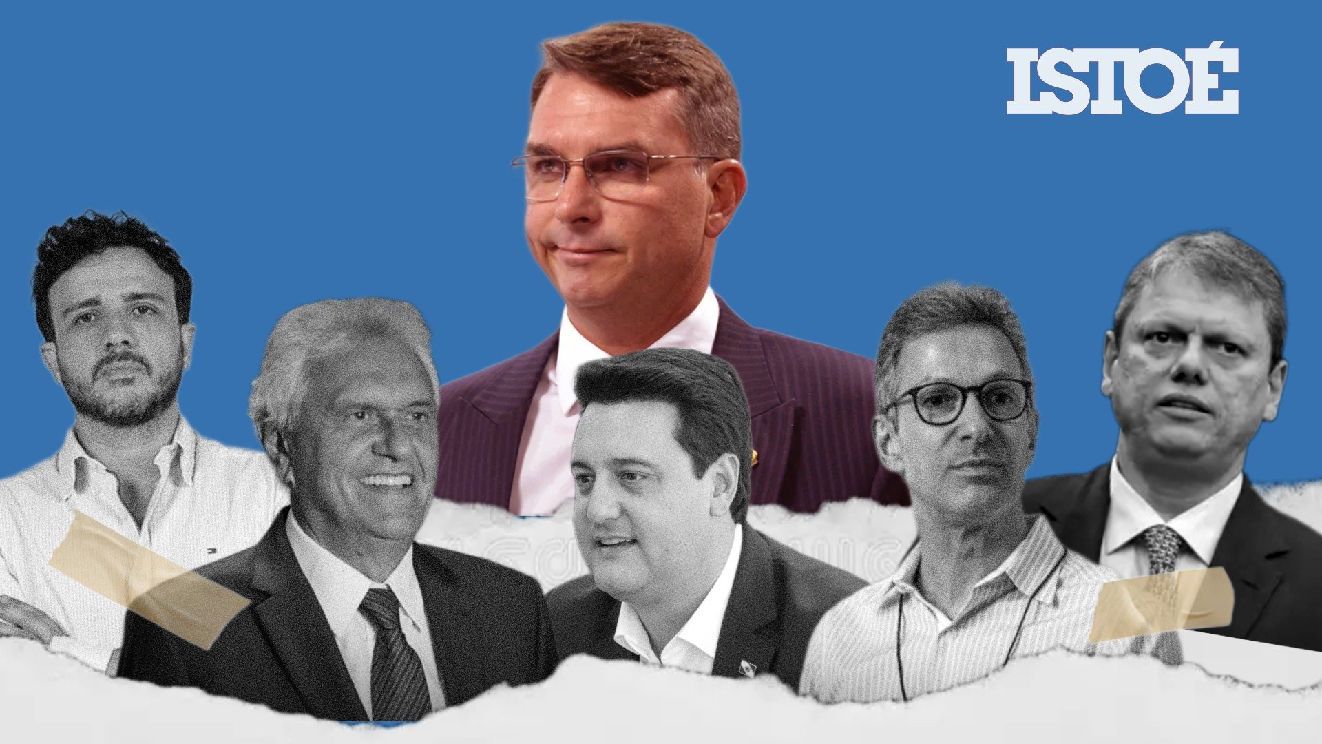 Arte com os presidenciáveis da direita para as eleições de 2026