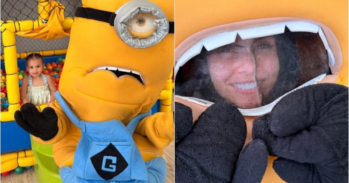 Amanda Kimberlly diverte Helena, sua filha com Neymar, ao se vestir de Minion