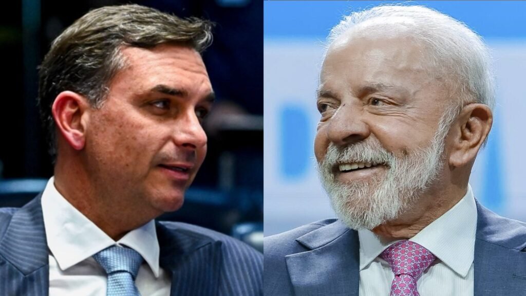 Flávio Bolsonaro (PL) e Lula (PT)