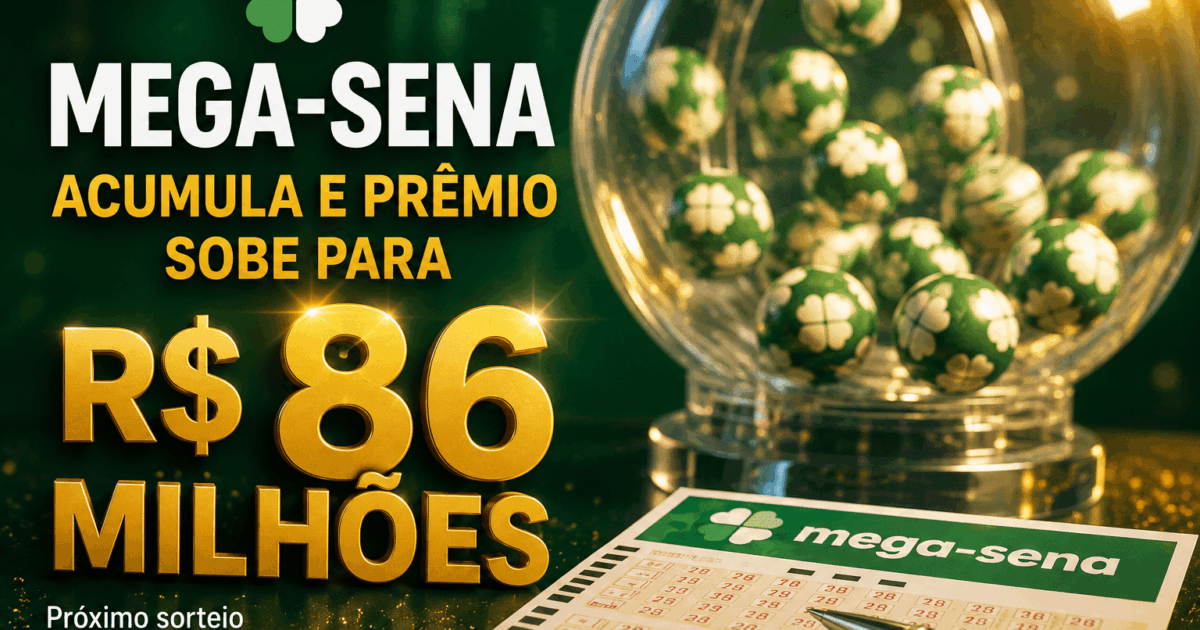 Mega-Sena acumula e prêmio sobe para R$ 86 milhões; veja as dezenas sorteadas