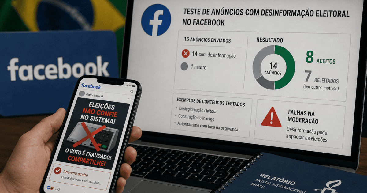 Facebook falha em filtrar anúncio com desinformação eleitoral, diz ONG