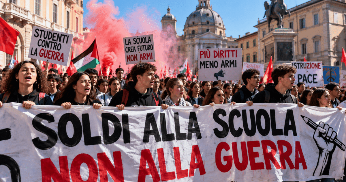 Estudantes protestam na Itália por educação e contra gastos com guerras