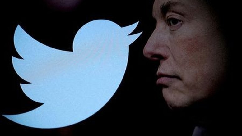 Ilustração com foto de Elon Musk e logo do Twitter