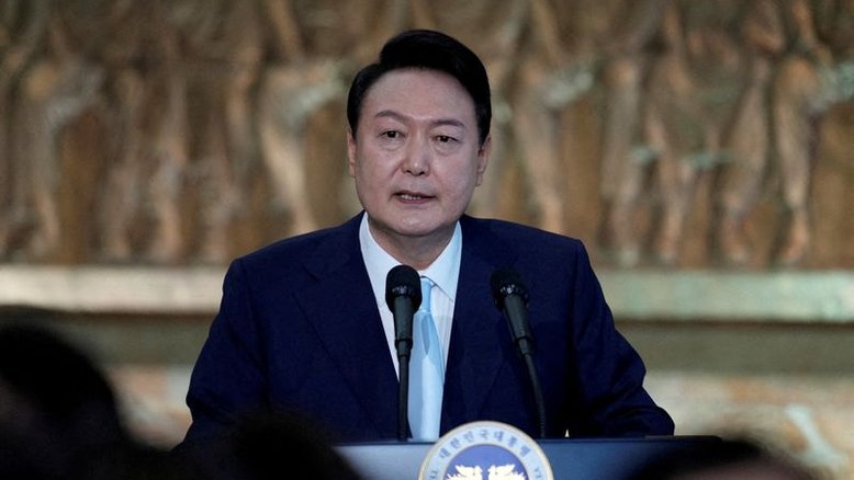 Presidente da Coreia do Sul, Yoon Suk Yeol, discursa na Assembleia Nacional do país, em Seul