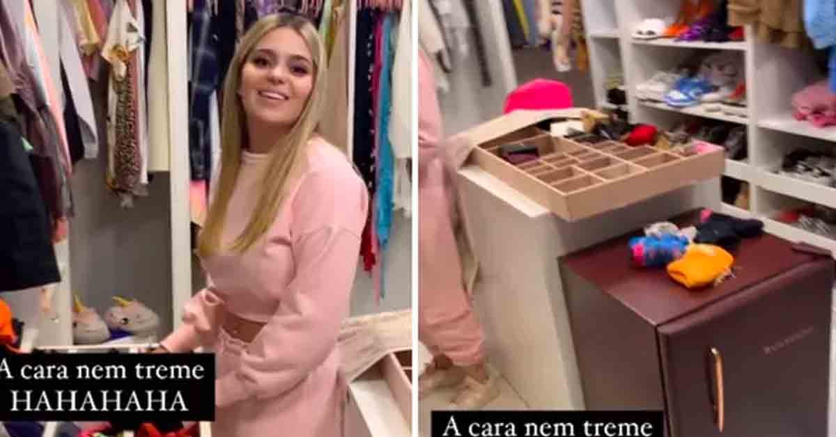 Viih Tube mostra closet de novo apartamento, com direito a frigobar Viih Tube mostra closet de novo apartamento, com direito a frigobar