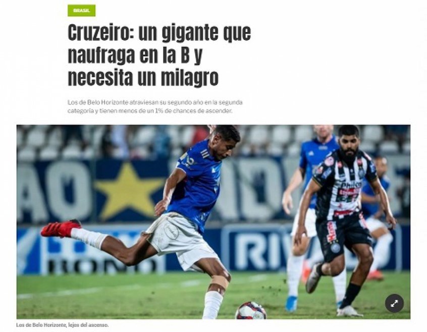 Antes ‘La Bestia Negra’, agora ‘rumo ao naufrágio na Serie B’. Situação do Cruzeiro repercurte na Argentina Antes ‘La Bestia Negra’, agora ‘rumo ao naufrágio na Serie B’. Situação do Cruzeiro repercurte na Argentina
