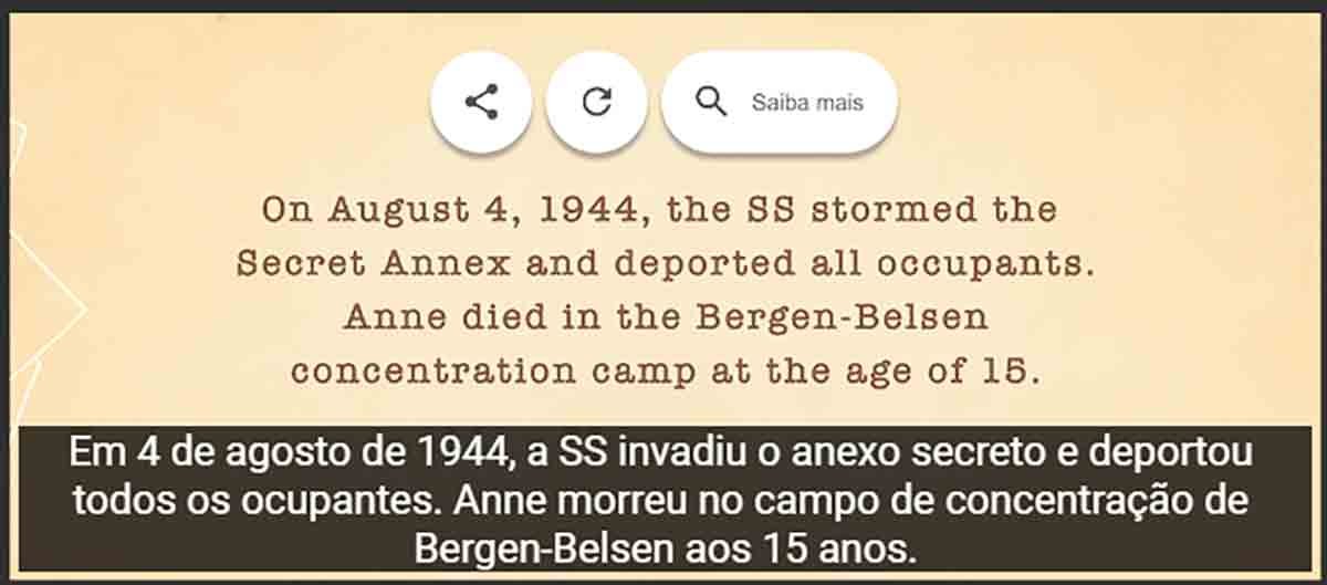 Google homenageia o 75º aniversário da publicação do diário de Anne Frank. Foto: Reprodução Google