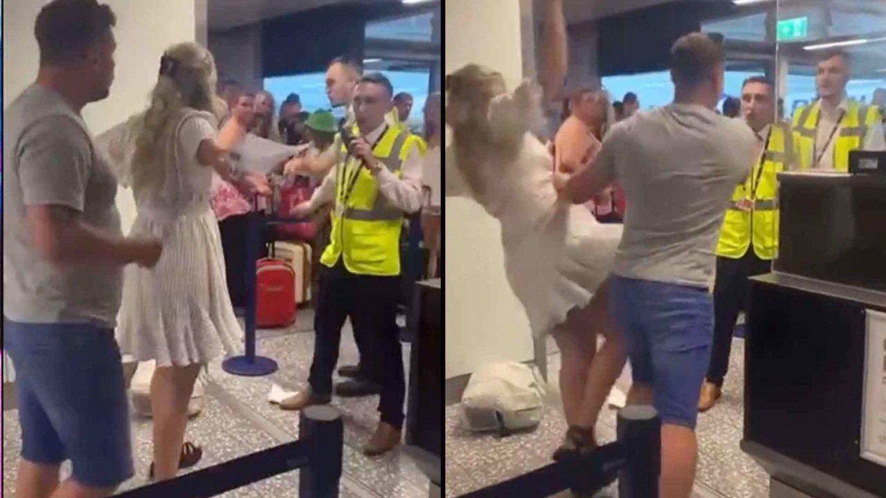 Video: A man pushes his wife and attacks employees at the airport