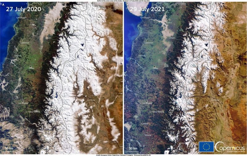 “Megaseca” nos Andes provocada por aquecimento global deixa picos de montanhas sem neve “Megaseca” nos Andes provocada por aquecimento global deixa picos de montanhas sem neve